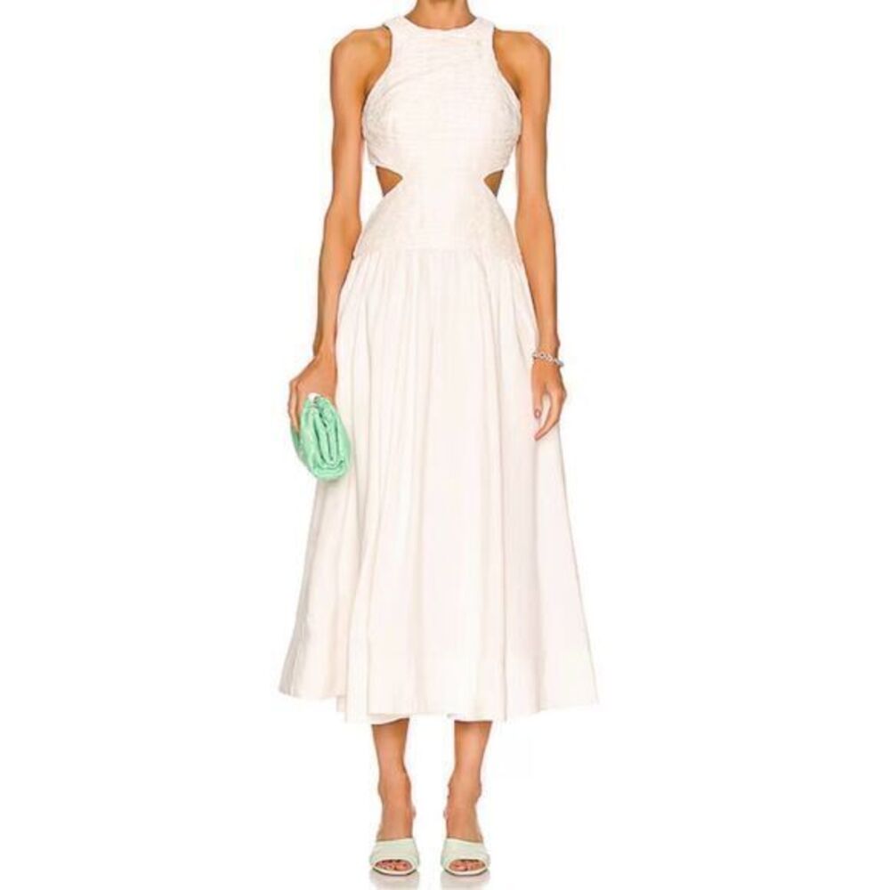 Aje Introspect‎ Pleated Cut-Out Midi Dress Ivory Size 10 Sleeveless